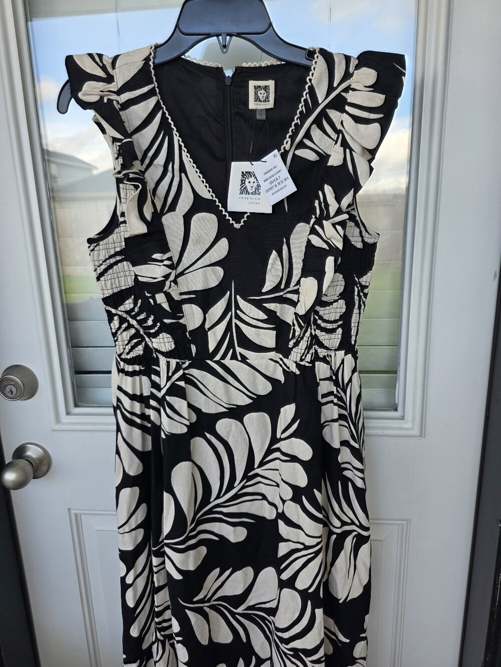 Anne Klein Black White Floral Midi Dress Women Size 2 Ruffle Sleeve V-Neck NWT - Picture 3 of 9